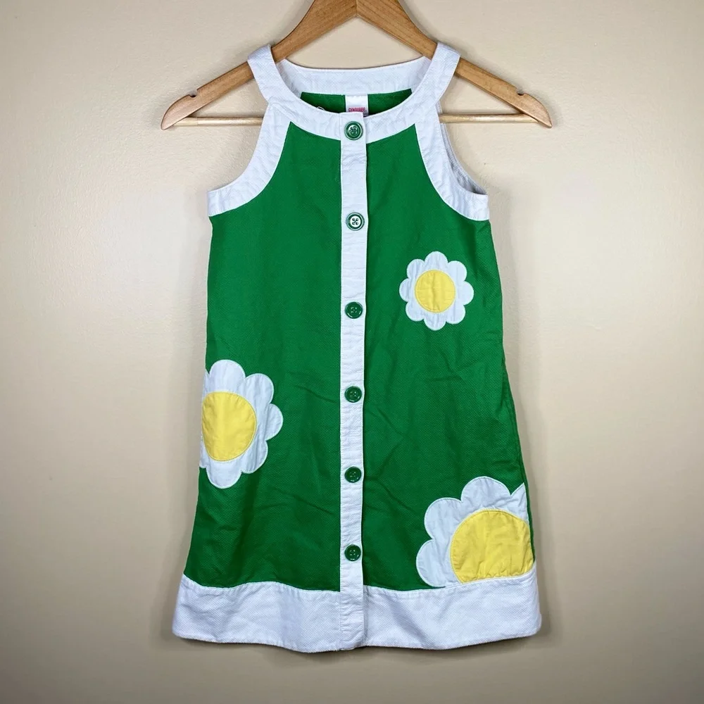 Vintage Gymboree Green Cotton Floral Dress Size 9